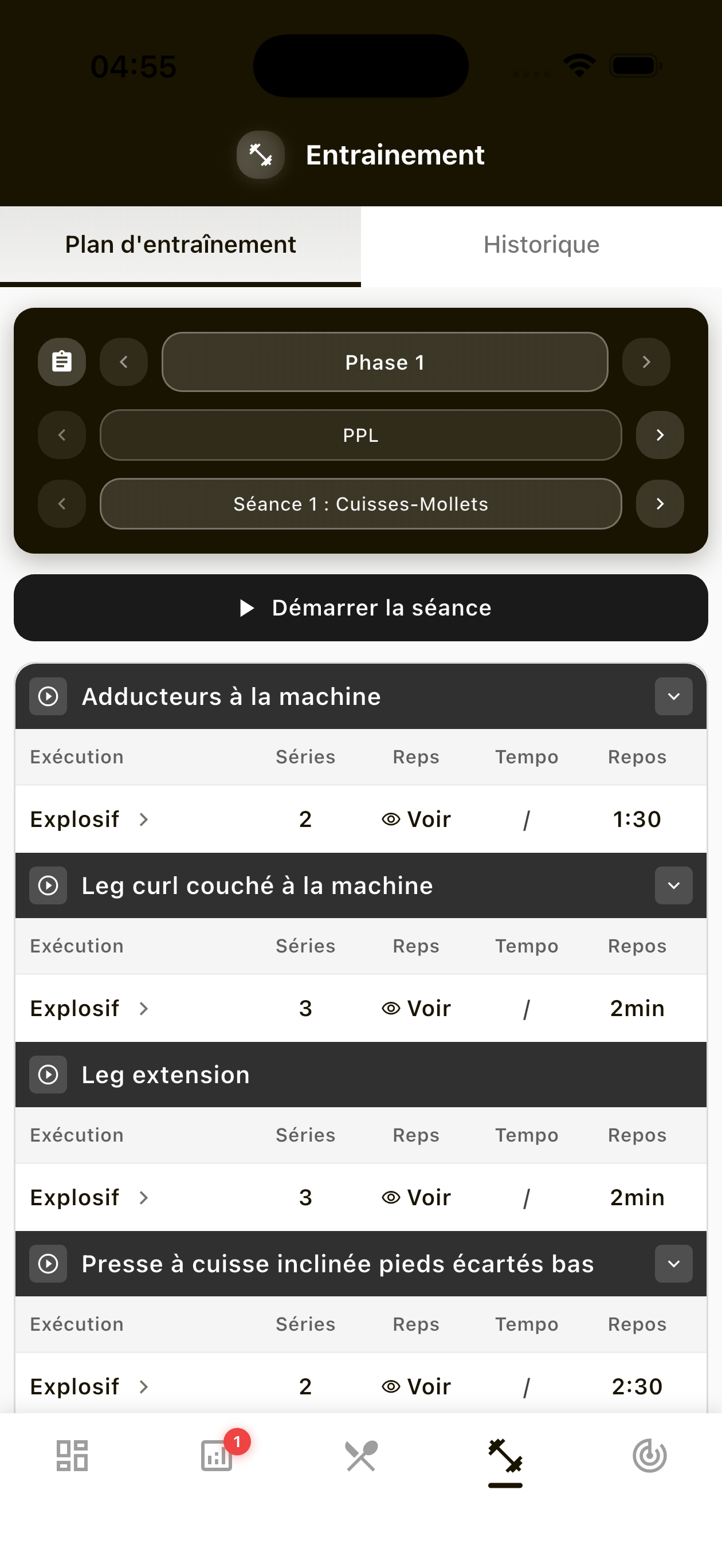 Application entraînement