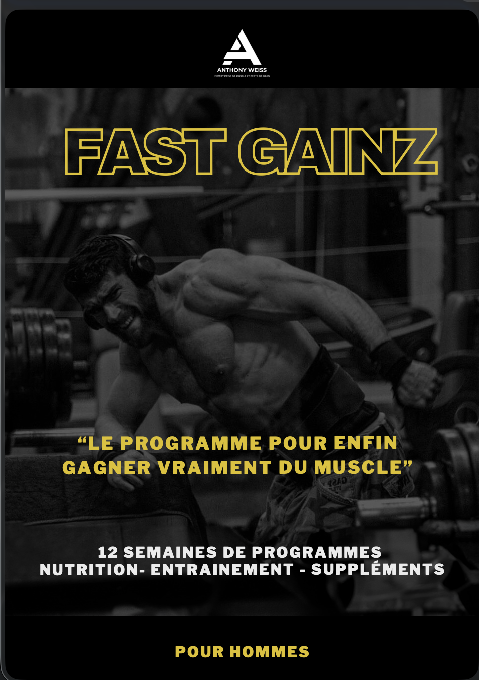 Programme Fast Gainz présenté sur tablette : prise de muscle pour les hommes en 12 semaines